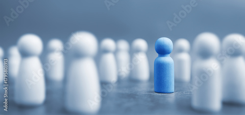 Blue Wooden Pawn Standing Out From The Crowd Uniqueness Concept