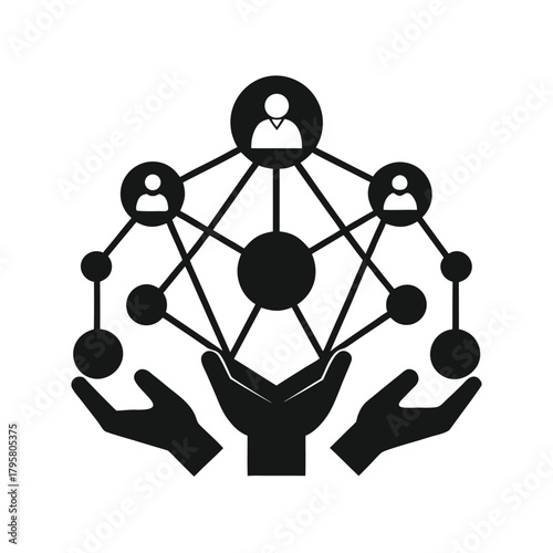 Hands holding connected People Network silhouette vector icon