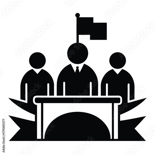 Group of People at Table with Flag silhouette vector icon