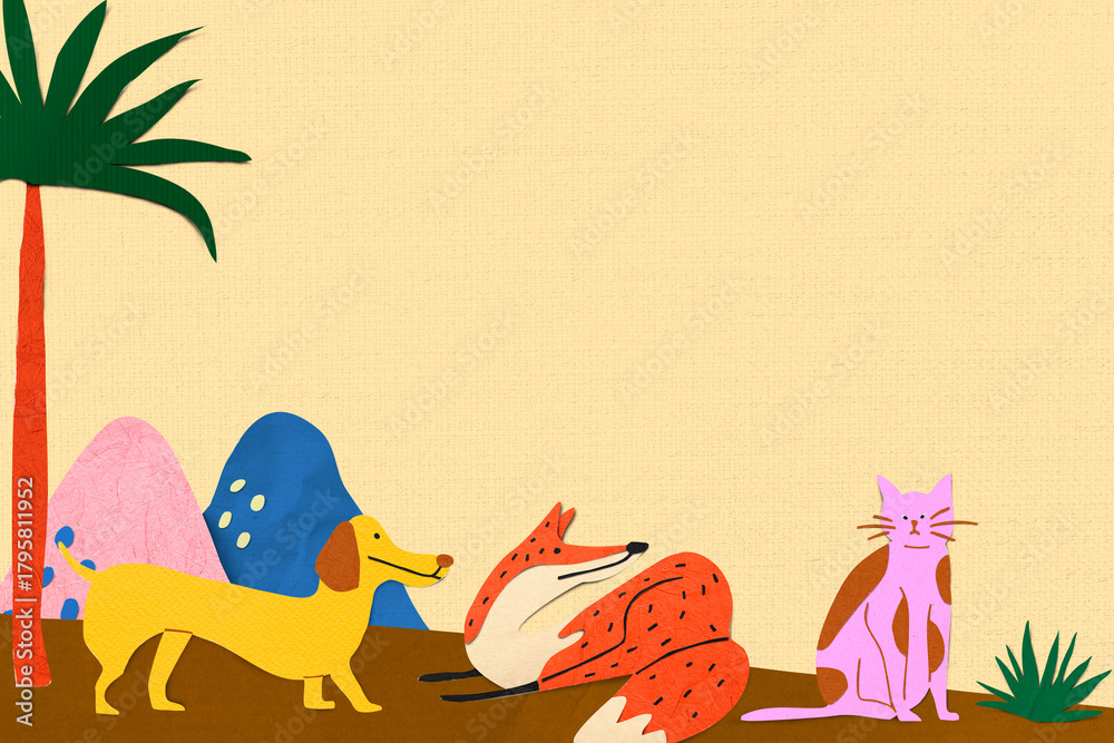 Obraz premium Paper craft animal background, colorful design