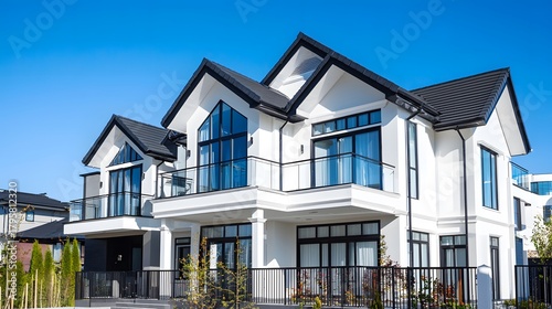 Elegant contemporary home design with green landscape high resolution picture