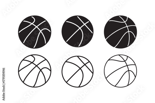Basketball icon outline and silhouette set
