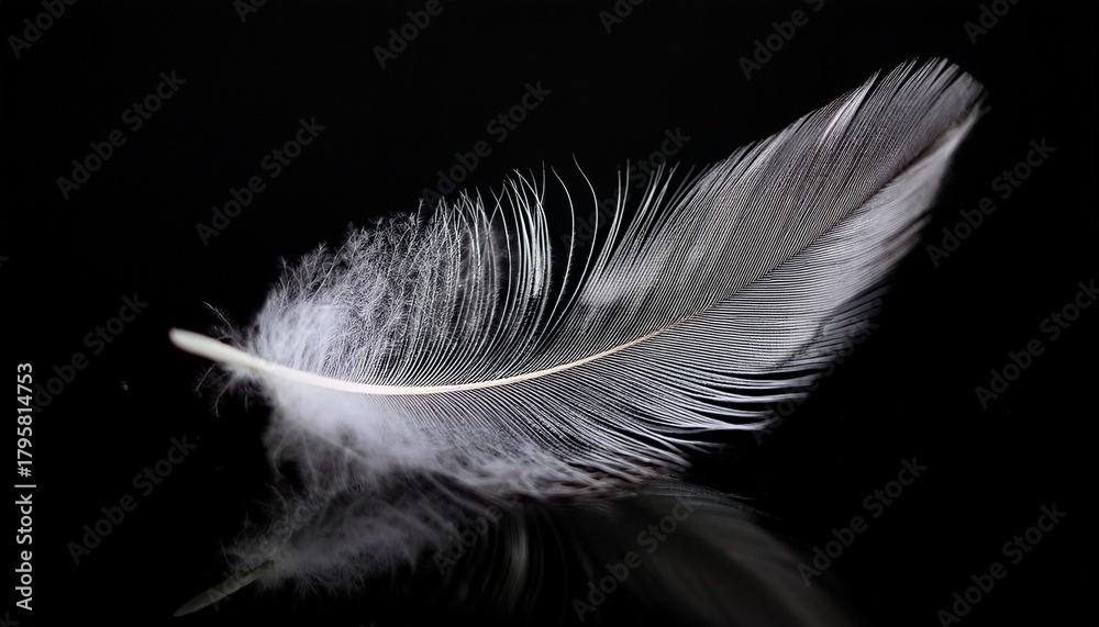 Obraz premium single delicate feather stark contrast against pure black background fauna fluffy