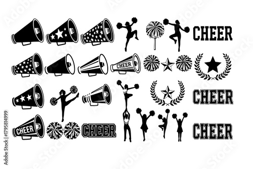 Cheer megaphone SVG cut files bundle with cheerleading silhouette and sports vector illustrations for cheers and team spirit design