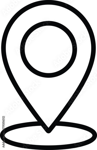 Black outline map pin icon on white background location marker