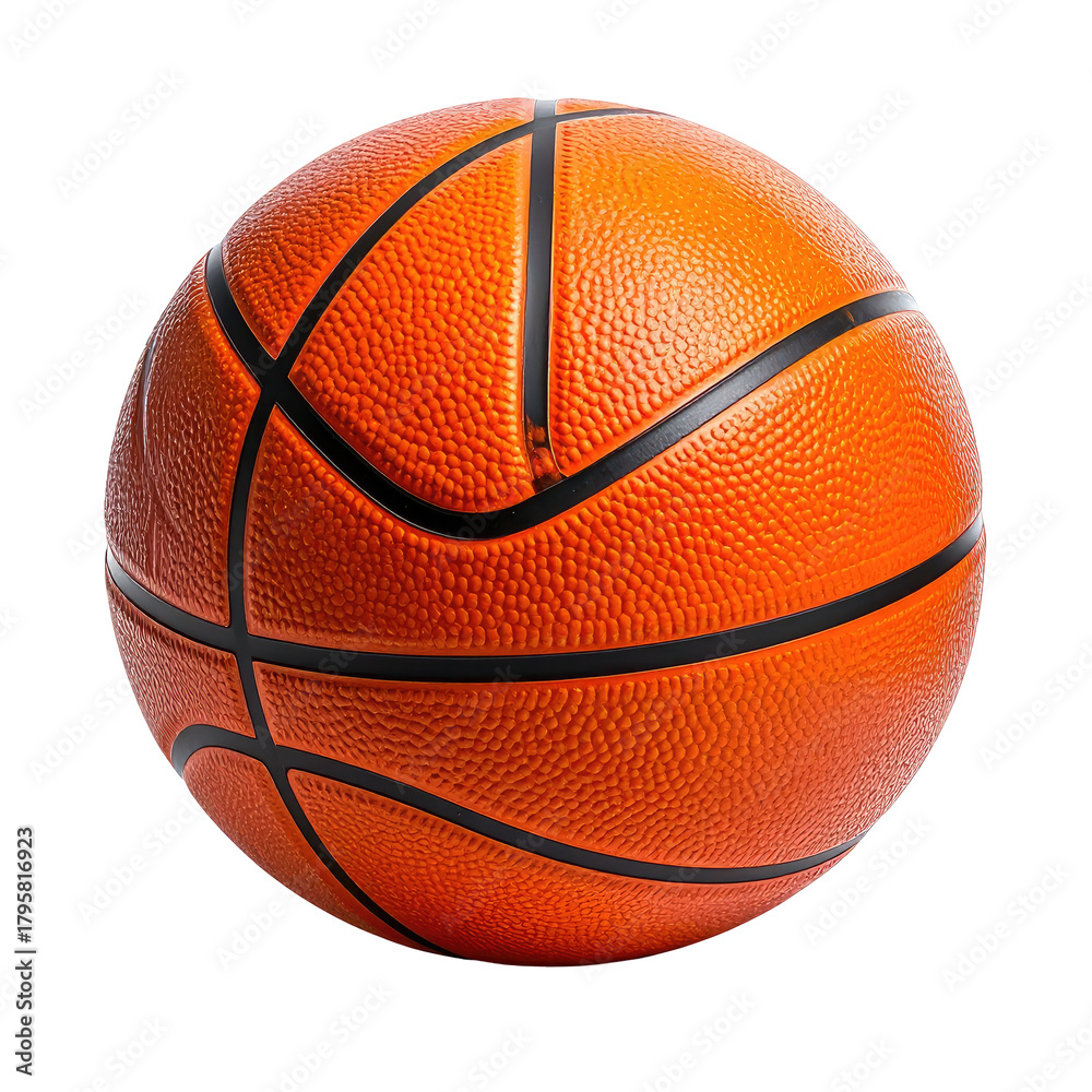 Fototapeta premium Orange basketball with black lines, isolated against a dark background