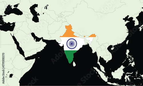 India map with flag on south Asia map. travel and tourism. patriotism. 