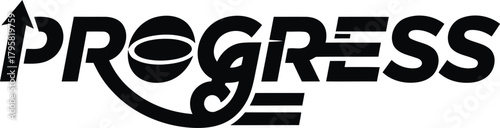 Bold Progress design with stylized arrow growth symbols. Evokes advancement, development, upward trajectory in simple black and white. Vector art.