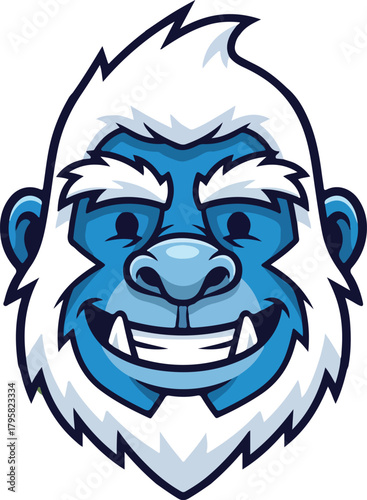 Cartoon yeti face with blue fur