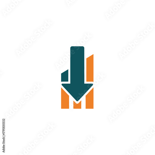 Minimalist graphic icon of a downward arrow over a bar chart symbolizing financial decline or loss.