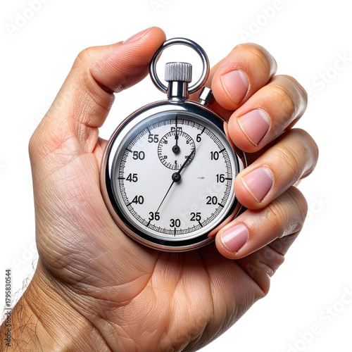 Holding Hand holding stopwatch, showing time measurement and precision