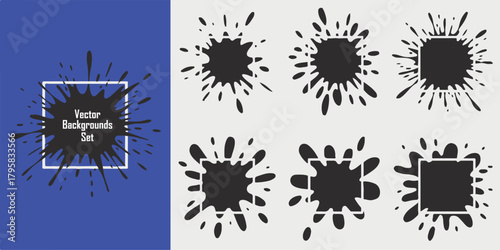 splatter ink texture backgrounds set black blot splash framed
