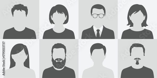 avatar grid of eight user profile icons for team placeholder set