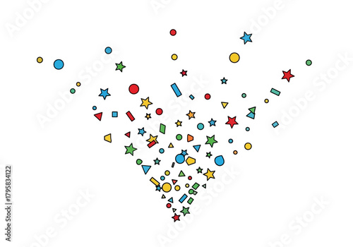 Colorful Geometric Confetti Explosion on White Background
