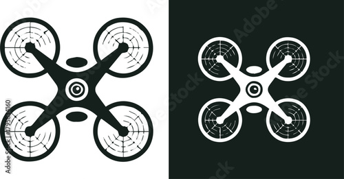 drone flat quadcopter icon dual background black white camera sensor
