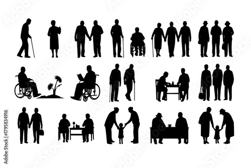 vector set of senior silhouettes collection
