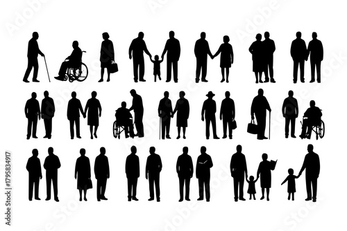vector set of senior silhouettes collection
