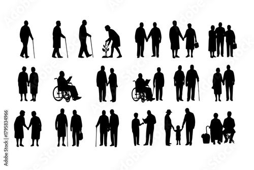vector set of senior silhouettes collection
