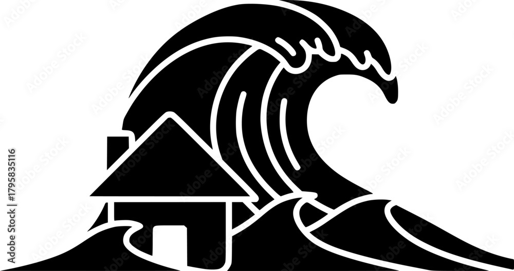 Naklejka premium house tsunami glyph flat vector icon