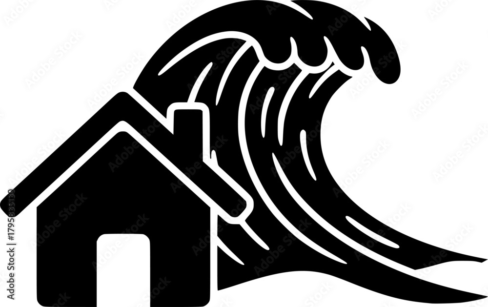 Fototapeta premium house tsunami glyph flat vector icon 