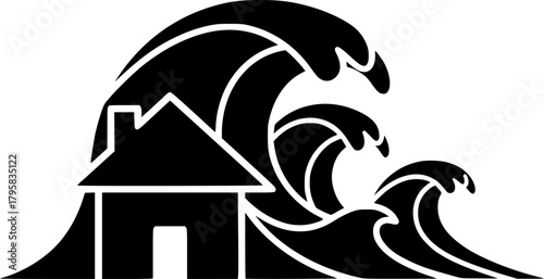 house tsunami glyph flat vector icon
