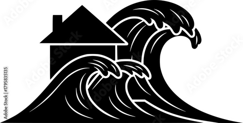 house tsunami glyph flat vector icon
