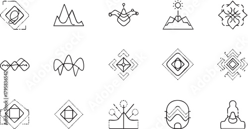 Minimalist linear symbols vector icon set abstract geometric outline shapes decorative design elements