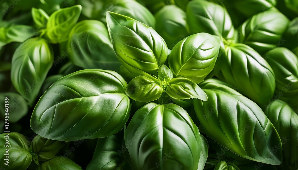 Obraz premium fresh vibrant basil leaves create lush green texture in close up shot