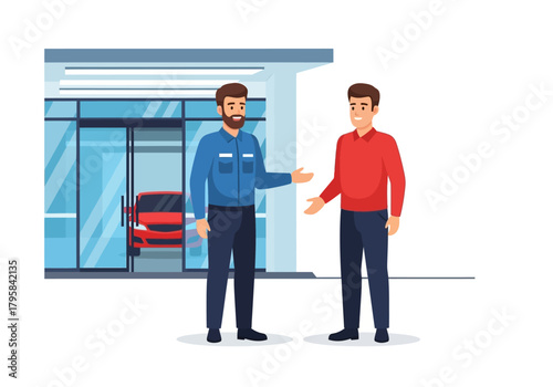 Car Dealership Interaction: Salesman and Customer in Discussion