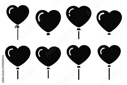 heart balloon silhouette valentine vector icon set.