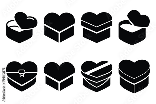 heart box silhouette valentine vector icon set.