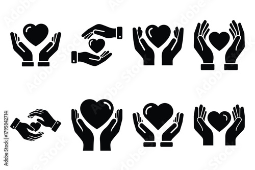 holding hearts silhouette valentine vector icon set.