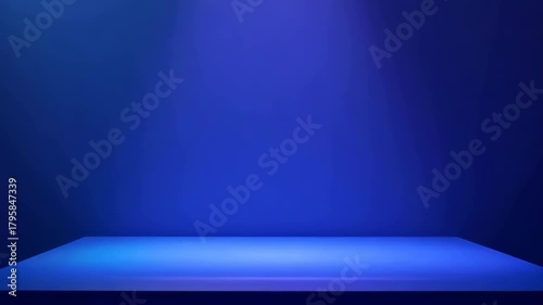 A Blue Stage Underneath A Spotlight With A Plain Background and Floor