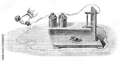 Obraz na plátně Image of Hughes' microphone, old vintage illustration, 1899