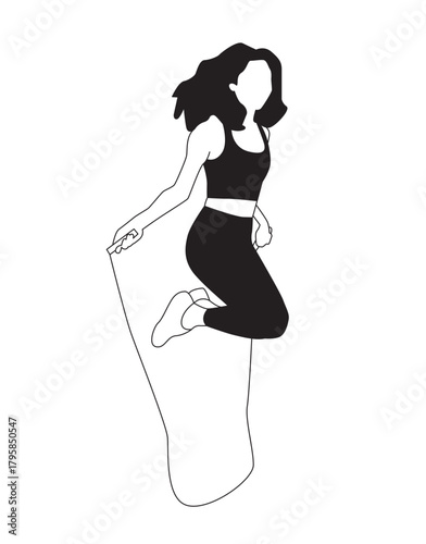 Illustration portrait SVG - Healthy Woman jumping rope _Vector character 