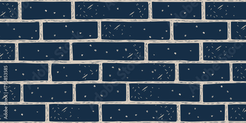 A repeating pattern of dark blue bricks with light mortar and small white specks on the brick surface