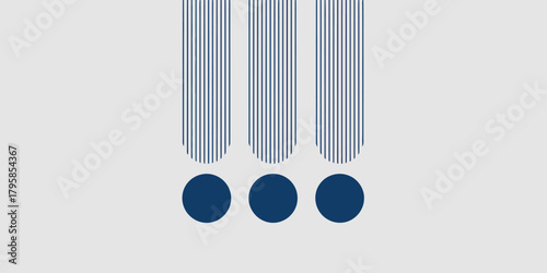 Three sets of blue vertical lines above three blue circles on a light gray background in a pattern