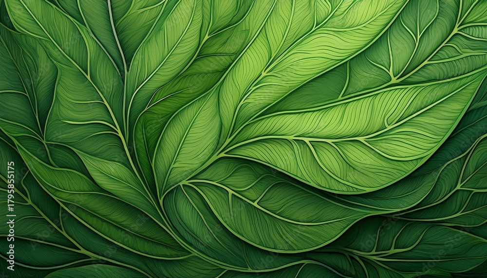 Fototapeta premium intricate veined abstract green leaf texture leaf green leaf background organic