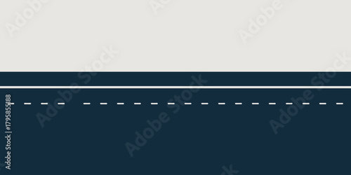 A simple illustration of a road with dashed white lines and a solid white line on a blue background