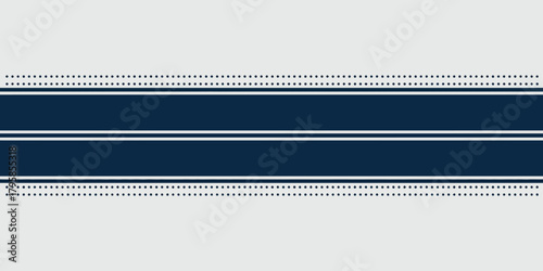 A minimalist design featuring two navy blue horizontal bands separated by thin white lines and dotted borders