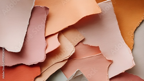 Close-up of torn paper, showcasing a variety of pastel colors.