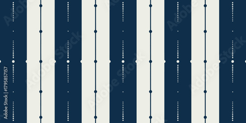 A repeating pattern of vertical stripes alternating blue with dots and white with dots and lines