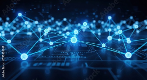 Futuristic Network Connection - Abstract Digital Technology Background with Glowing Nodes.