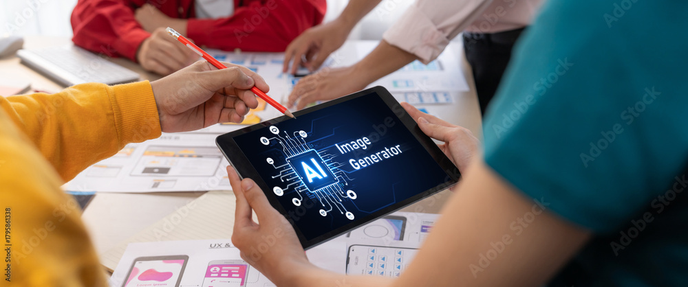 Obraz premium Generative AI virtual assistant tools for prompt engineer and user for ease of engage artificial intelligence AI technology help people to work with generative AI functions by prompting the AI brisk