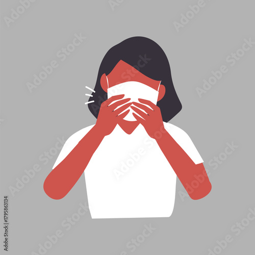 Coughing woman, Covid-19 illustration collage element vector