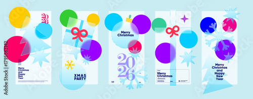 Wallpaper Mural A vibrant and modern Christmas and New Year themed design featuring colorful geometric shapes, snowflakes, and festive greetings. Perfect for holiday cards, party invitations, or seasonal promotions Torontodigital.ca