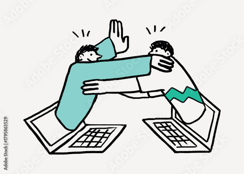 Virtual hangout during Covid-19 doodle collage element vector