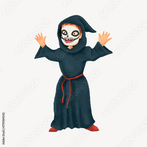 Boy in ghost costume, Halloween collage element vector