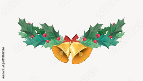 Christmas bells, holly berry clipart vector