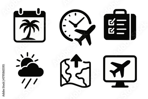 Travel Planning and Booking Icons Set